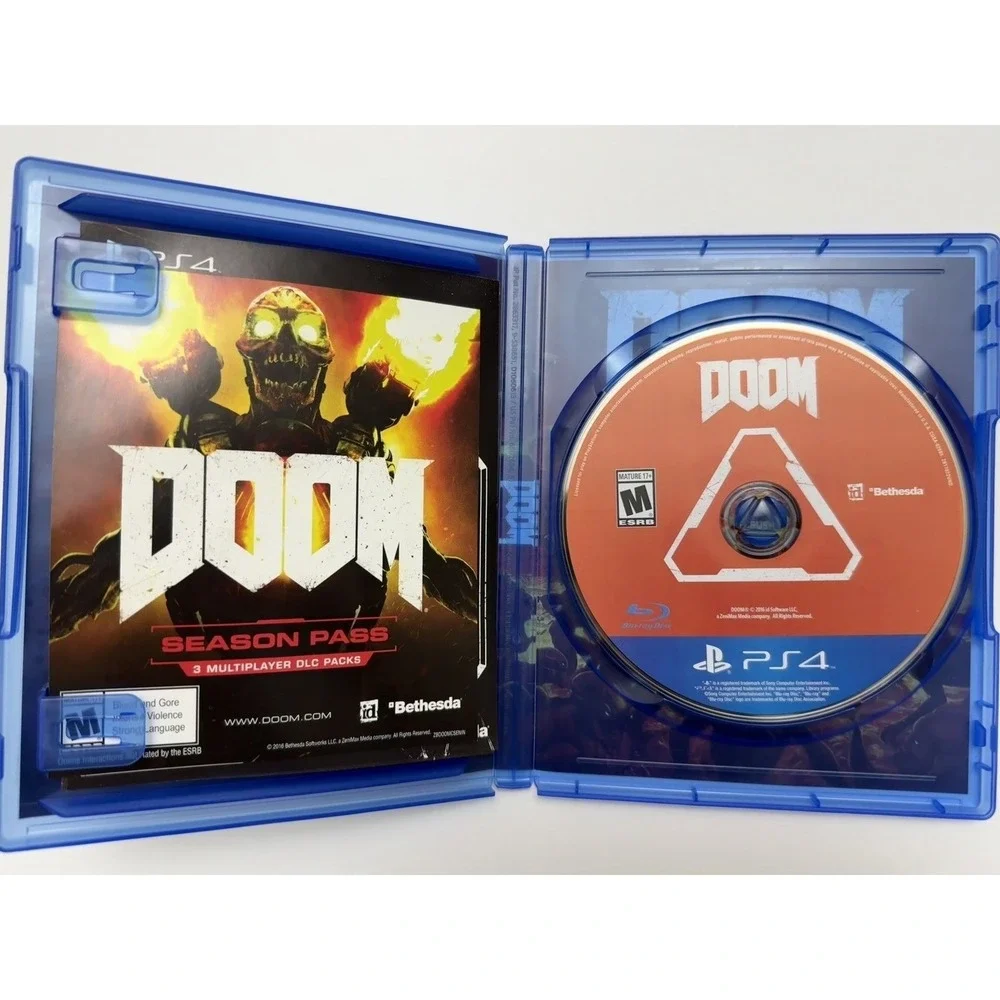 DOOM (Sony‎ PlayStation 4, 2016) Complete CIB Case Disc Inserts Reversible Cover